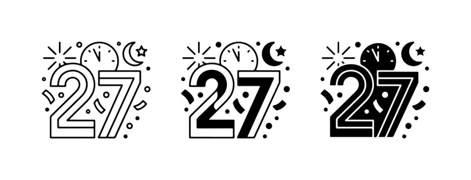 27th Anniversary Celebration Icons, 27th Birthday Party Graphics, 27 Years Milestone Vector Set