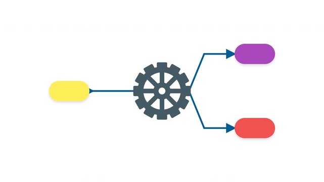 Animated Dark Gear 3 Steps Split Process Infographic Diagram on White Background
