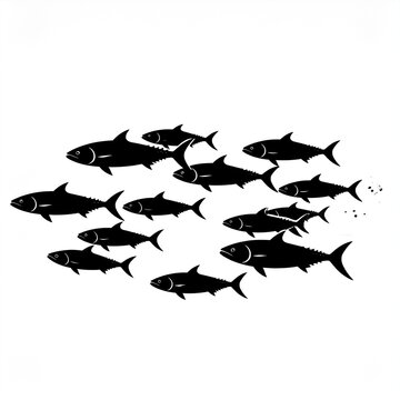 Group of black sharks swimming together in ocean