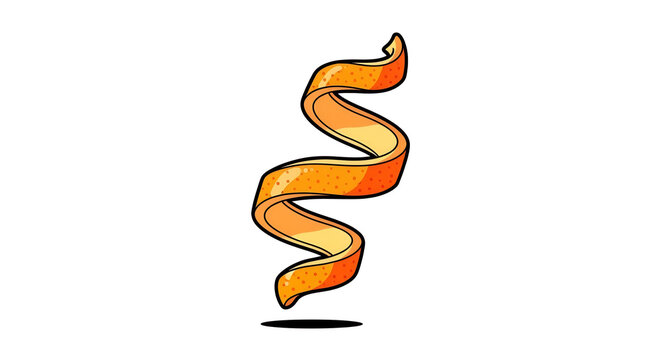 Spiral Orange Peel Twist Illustration, Fresh Citrus Zest Graphic Isolated on White Background