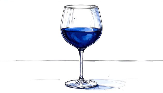 A single glass of vibrant blue liquid on a white background.