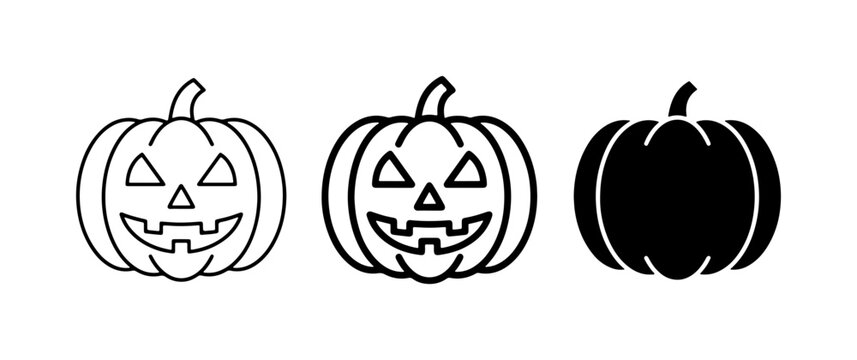 Halloween Pumpkin Icons, Jack-o'-lantern Vector Graphics, Spooky Holiday Symbols, Simple Flat Designs for Autumn Celebrations