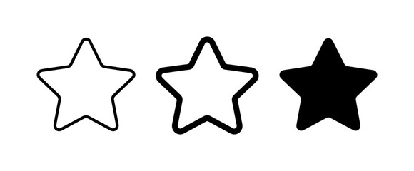 Obraz premium Three Star Icons: Outline, Filled Outline, Solid Black Vector Graphics for Rating Systems, Feedback, and Design Elements