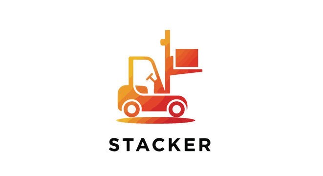 Orange Forklift Stacker Logo with Box for Warehouse Logistics.