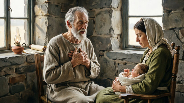 Zachariah blesses John&rsquo;s birth, divine light shines in sacred Christian art.
