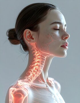 Woman with neck and shoulder pain.