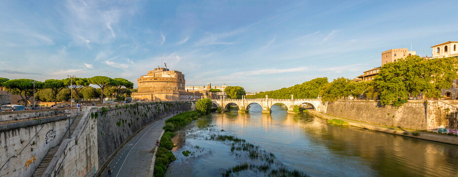 View of the bridge and the Tiber River in Rome