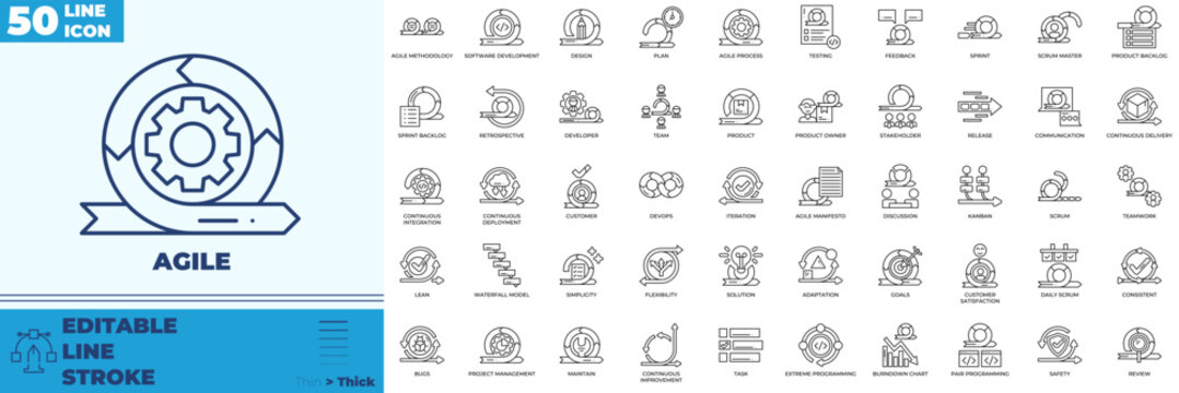Agile Line Editable Icons set