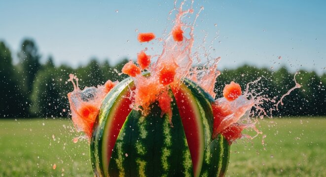 Exploding Watermelon in Field