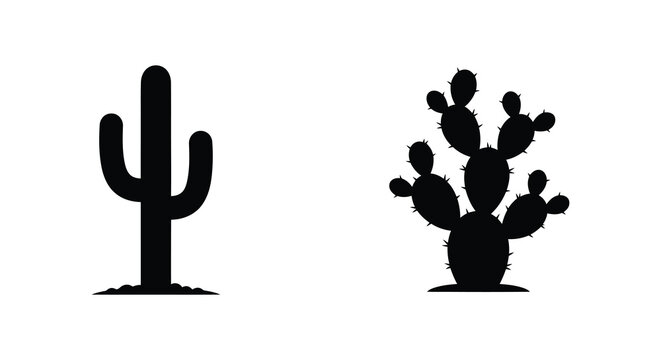 cactus and prickly pear silhouettes on a white background