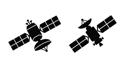 Satellite silhouettes with solar panels on a white background © Tanzu
