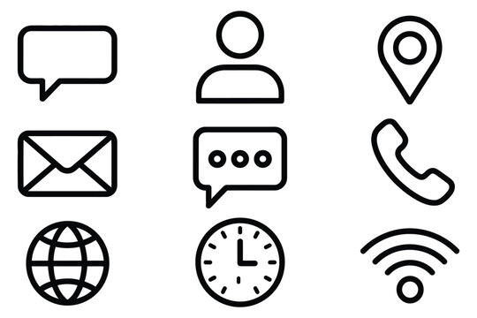 Contact us line icon set communication symbols business phone email message chat location user web outline pictogram modern interface a vector design