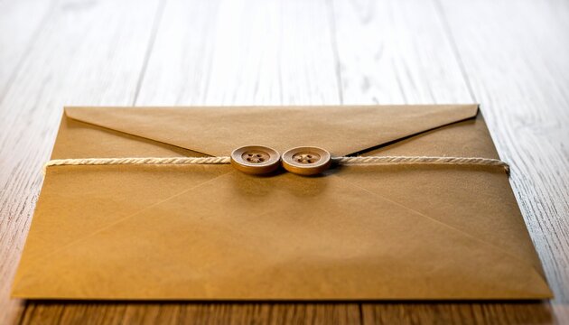 Brown Paper Envelope with String and Wooden Buttons