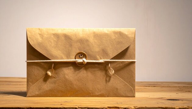 Brown Paper Envelope with String and Wooden Buttons