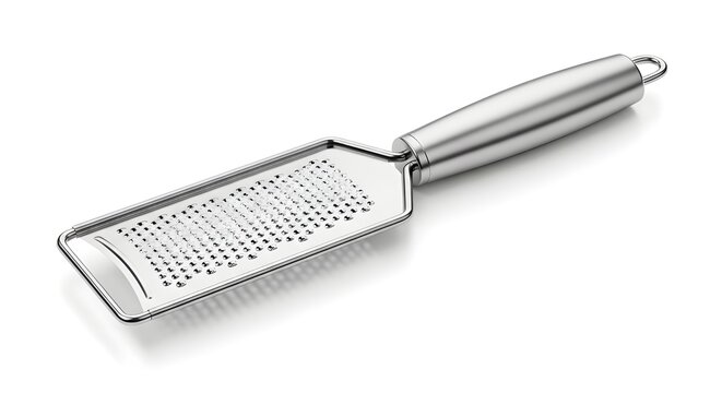 Citrus Zester On White Solid Background, Stainless Steel Kitchen Tool For Grating Lemon Or Orange Peel, Perfect For Baking, Cooking, And Cocktails