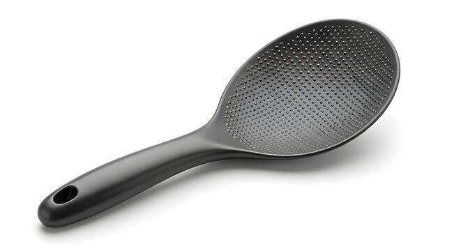Rice Paddle Spoon On White Solid Background, Non Stick Plastic Serving Spoon For Scooping And Mixing Cooked Rice, Essential Kitchen Utensil