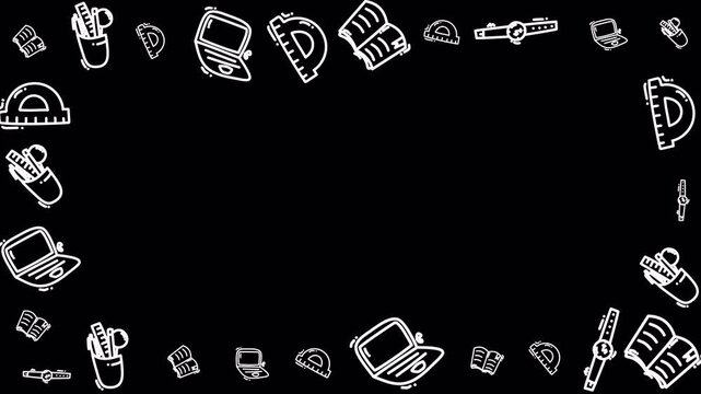 School Supplies Line Art Animation Loop 4K Transparent