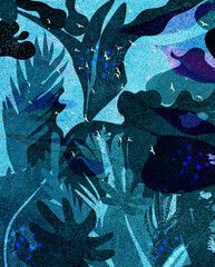 Ilustracja grafika podwodny świat rośliny wodne tekstura. © Monika
