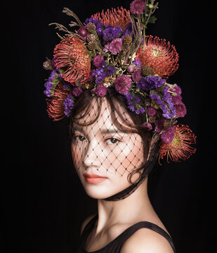 Women's floral headdress makeup photos