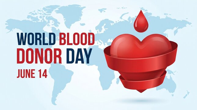 World blood donor day illustration with heart and blood drop