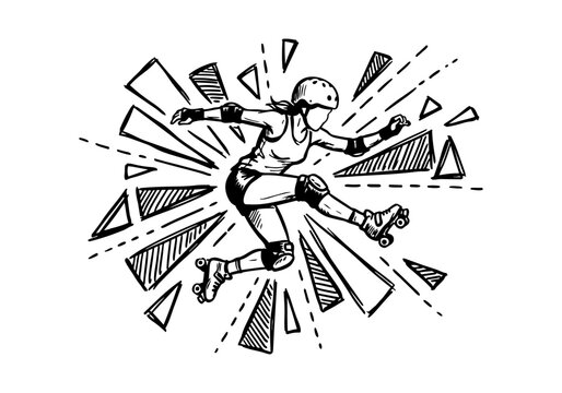 Roller Derby hand drawn simple sketch vector illustration