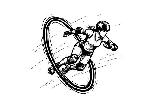 Roller Derby hand drawn simple sketch vector illustration
