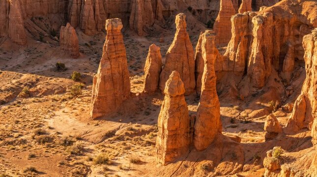 Desert Hoodoos and Eroded Rock Formations in Arid Landscape