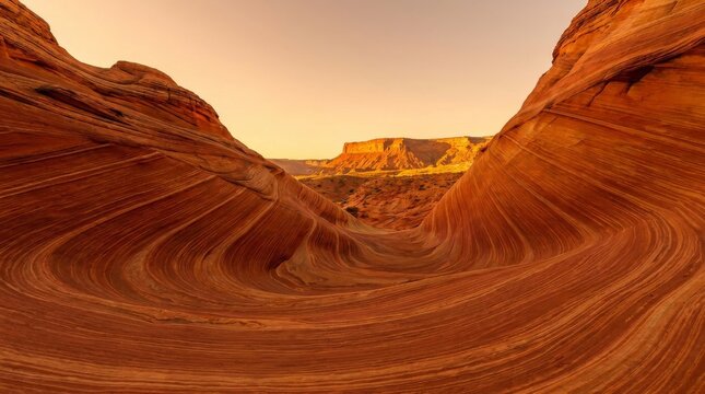 Canyon rock formations with swirling sandstone patterns at sunset
