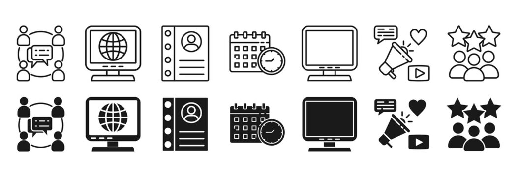 Public relations icon set. Communication and internet symbol