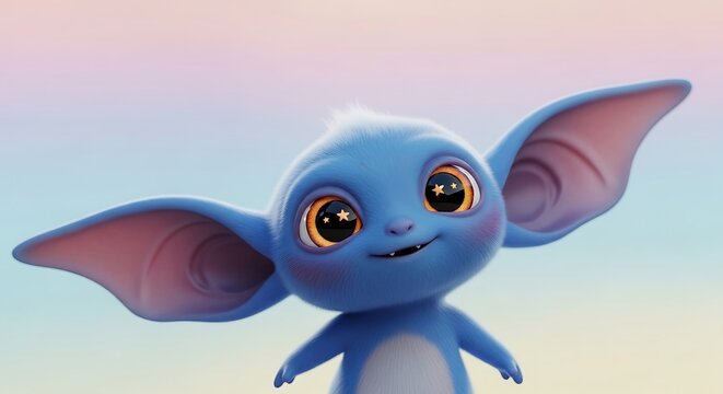 Cute blue cartoon character with large ears and friendly expression
