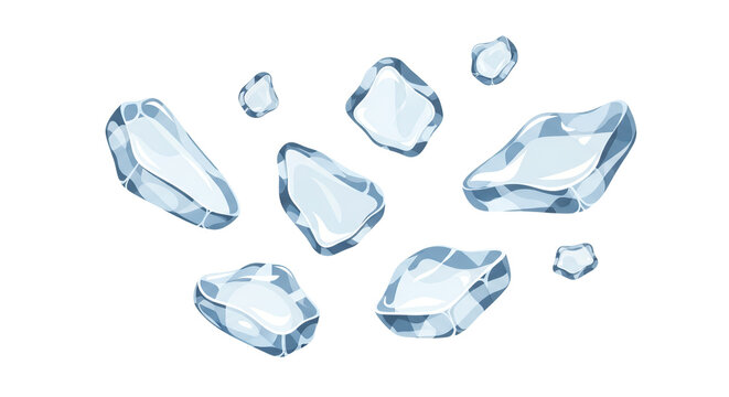 Set of Clear Blue Ice Cubes Vector Illustration Isolated on White Background