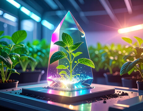 Innovative Agricultural Technology with Young Plant Protected by Glass Shield