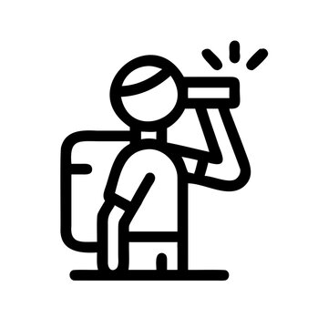 Person using binoculars to observe outdoors - A stylized vector icon of a person holding binoculars up to their eyes, looking intently in a casual outdoor setting.