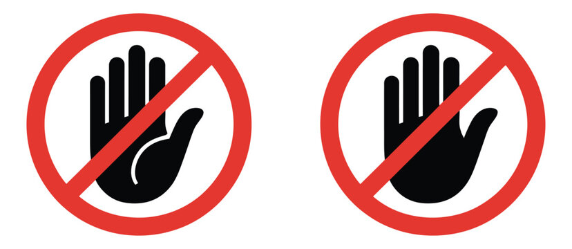 Do not enter icon set featuring hand stop symbol no entry restriction sign flat warning safety signage prohibition symbols warning system a vector