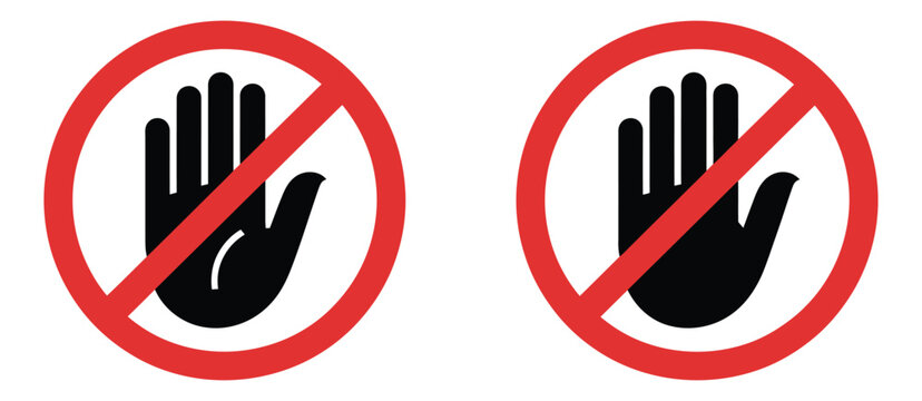 Do not enter icon set hand stop symbol no entry restriction warning sign flat safety signage prohibition alert control symbols a vector design