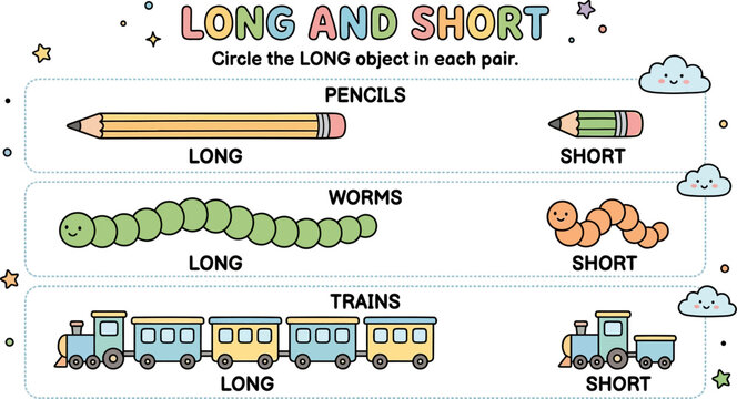 Long and short comparison worksheet for preschool
