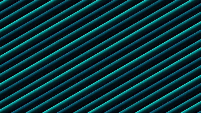 Luminous 3D neon tube ridges angled at thirty degrees cycling through aqua teal turquoise and deep cyan on deep black background