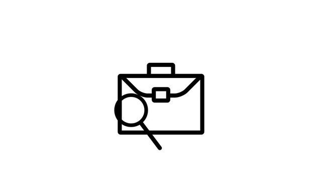 Silhouette icon of briefcase with magnifying glass &ndash; business travel search concept.