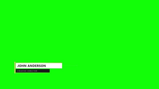 Elegant gold and white lower third name title banner with clip reveal animation on green screen chroma key