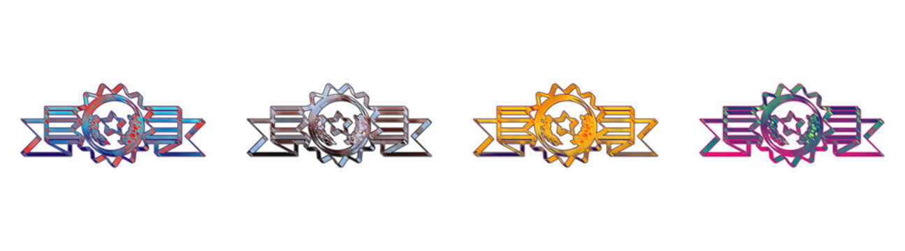 Modern 3D liquid glass icon collection - badge and sun star ribb on outline. Achievement badge icon collection and design. Premium rendered design. High resolution 3D artwork.