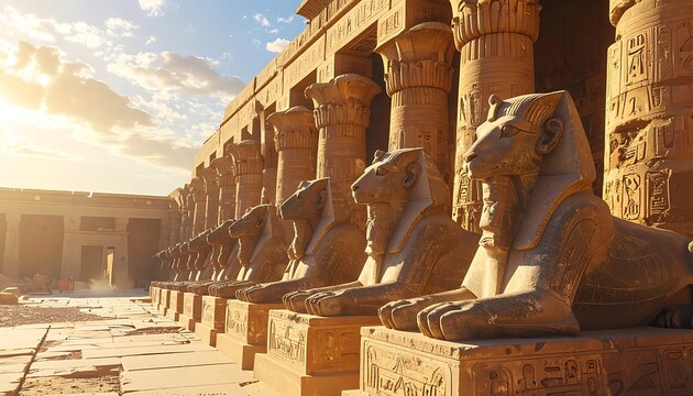 Ancient Egyptian Temple Pillar Statues Luxor.
