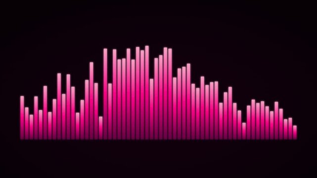 Audio equalizer bars bouncing in hot magenta pink to baby pink gradient with vivid glow on dark fuchsia background