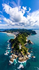Obraz premium Aerial view of tropical island landscape.