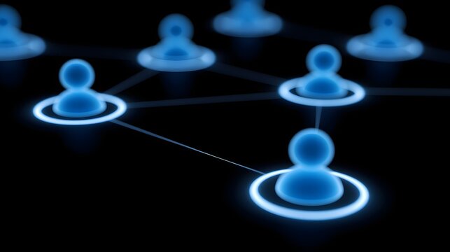 Network Of Connected Human Figures Glowing With Orange Light On Black Background

