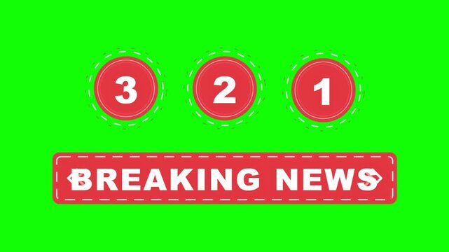 Breaking News Countdown Graphic with Red Circles and Green Screen Background.