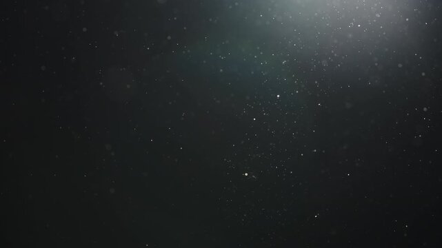 Slow motion real dust particles floating mid air over dark background