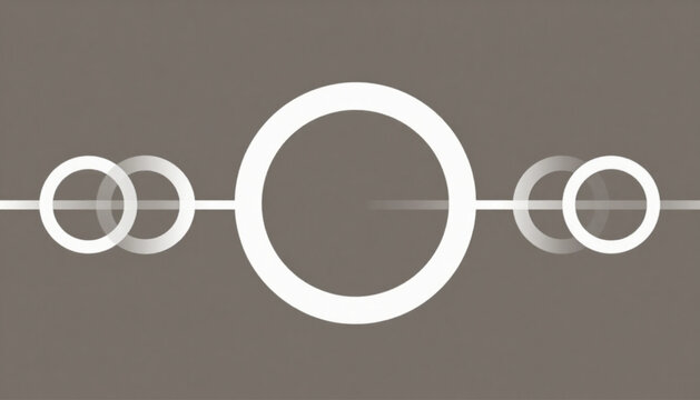A clean, minimalist abstract background featuring a series of white rings and a horizontal glowing line. The design uses a sophisticated matte taupe or grey backdrop, with geometric circles varying 