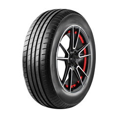 Obraz premium Car tire , Wheel car, Aluminum wheels, Modern wheel rim, racing wheek and tire side view isolated on white background.