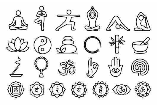 Yoga Symbols and Icons Set.
