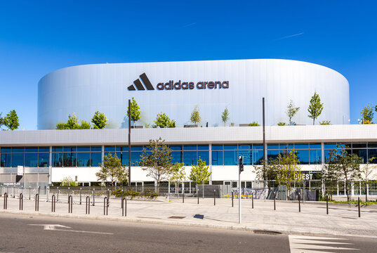 Paris, France - April 7, 2026: West view of the Arena Porte de la Chapelle, aka Adidas Arena, a 8,000 seats sports and concert venue, home arena of the Paris Basketball club, opened in 2024.
